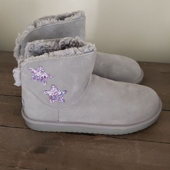 Ugg Koolaburra Star Mini Lined Sheepskin Ankle Boots Gray Kids Youth Size 4 NEW - Picture 6 of 9